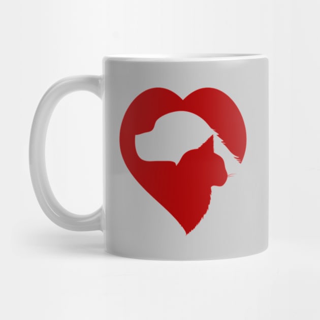 Cat and dog heart - cute I love pets design for animal lovers by punderful_day